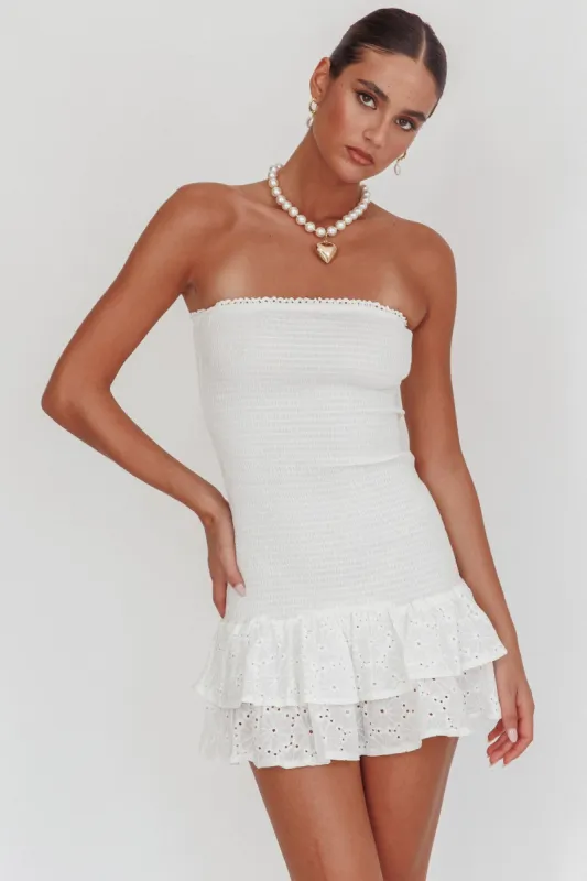 Dream Time Strapless Shirred Mini Dress Off White sold by Selfie Leslie