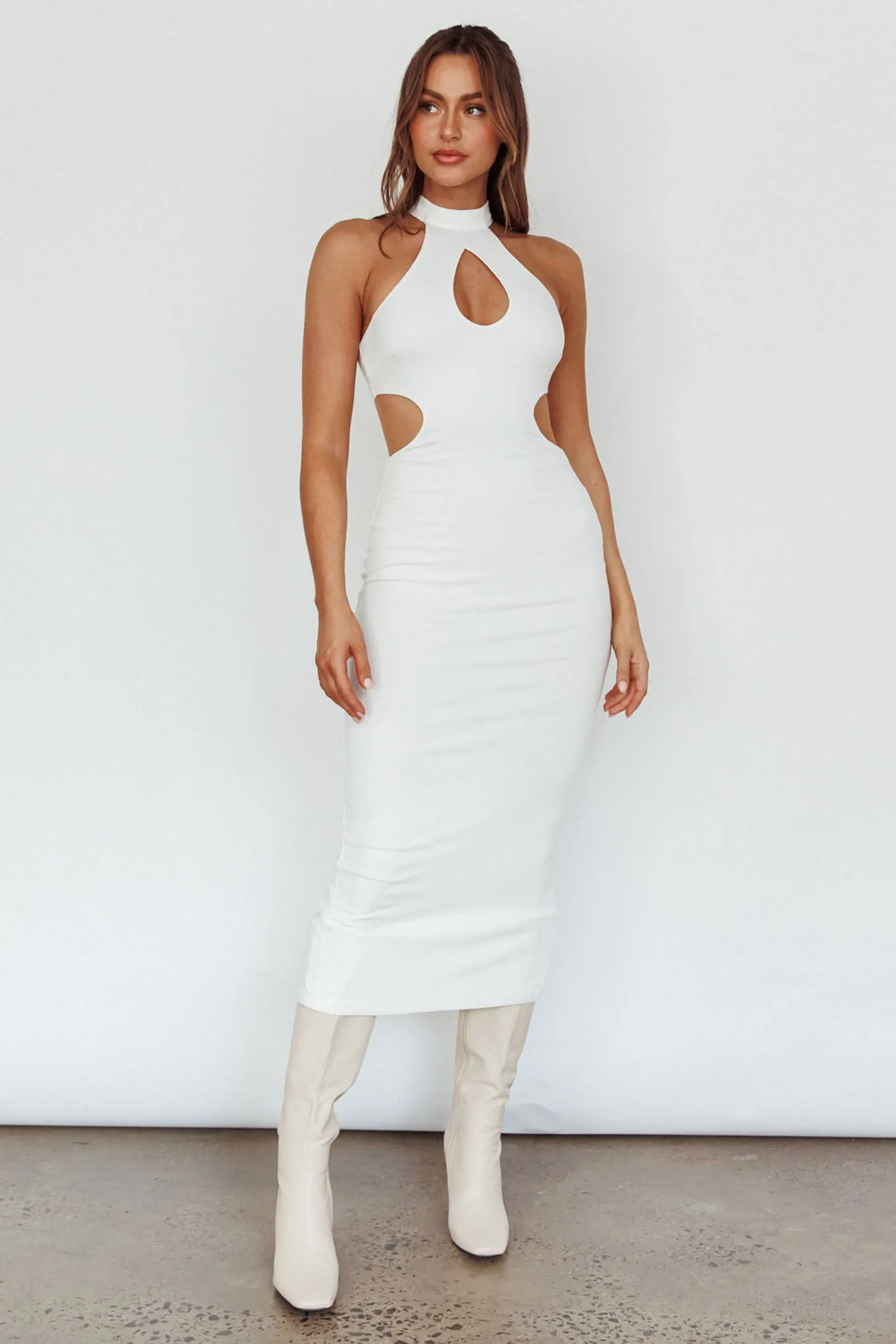 Estella Keyhole Ribbed Midi Dress White sold by Selfie Leslie product image thumbnail 3