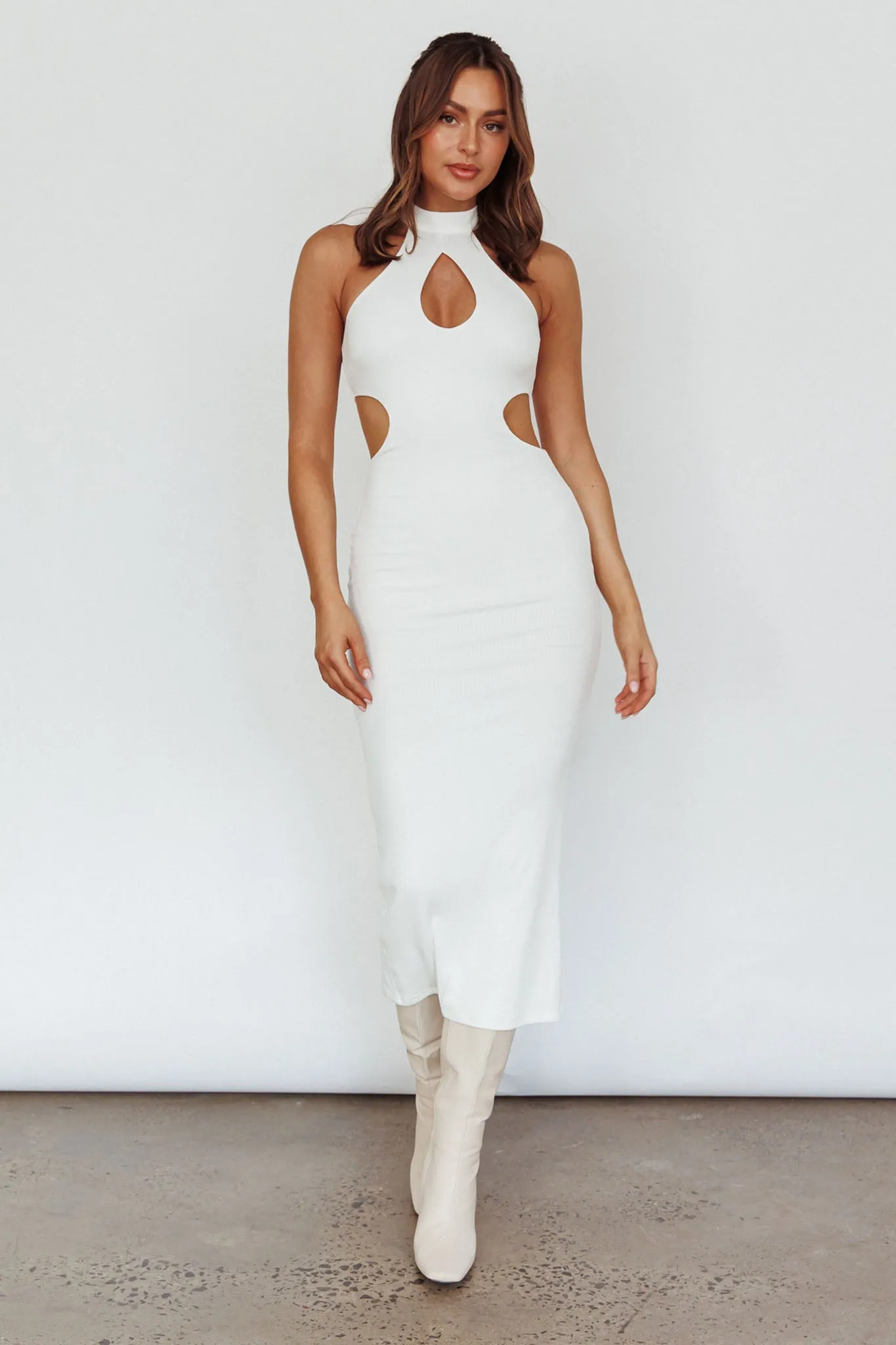 Estella Keyhole Ribbed Midi Dress White sold by Selfie Leslie