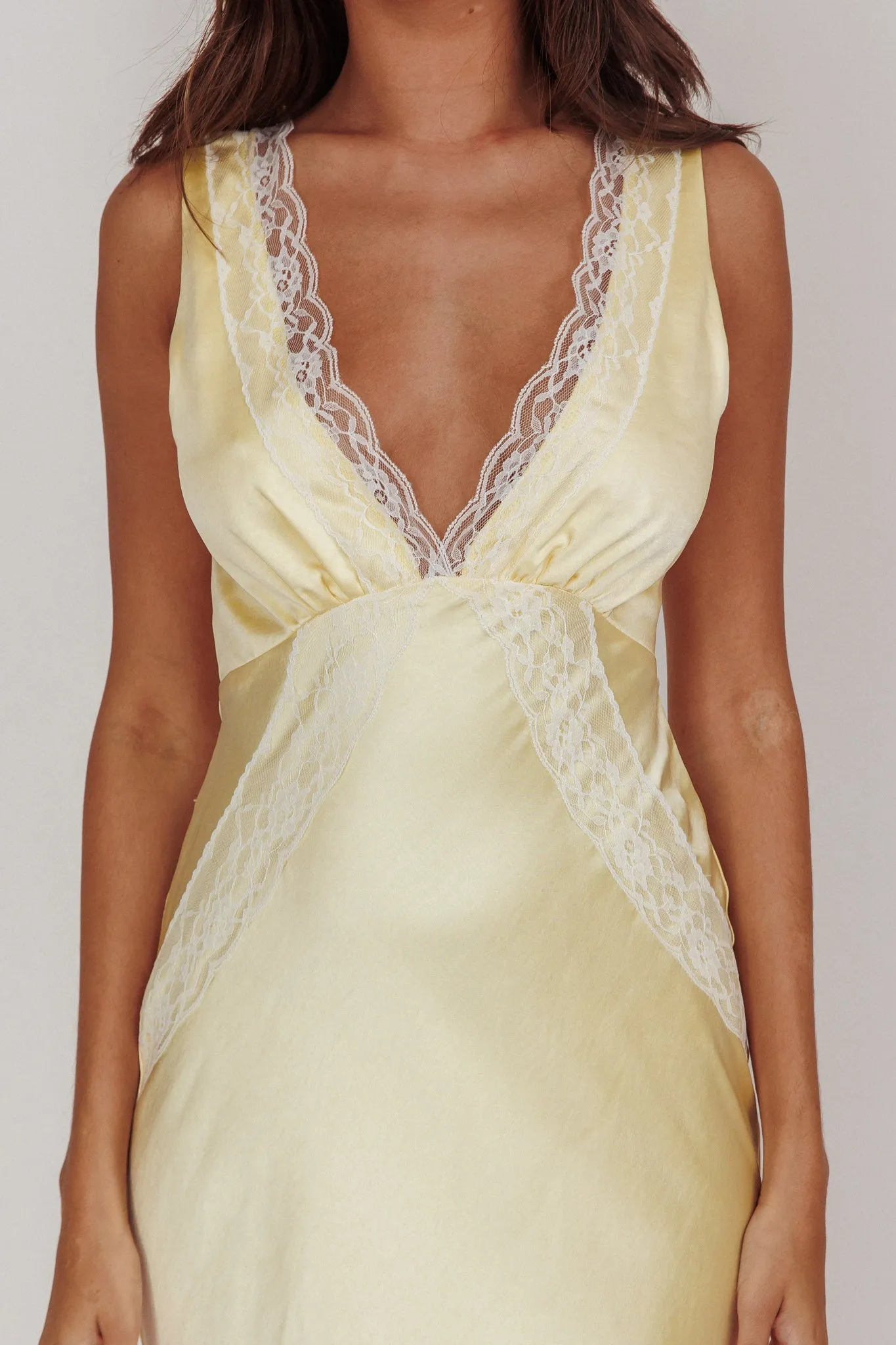 Ivonne Lace Trim V-Neck Maxi Dress Butter sold by Selfie Leslie product image thumbnail 4