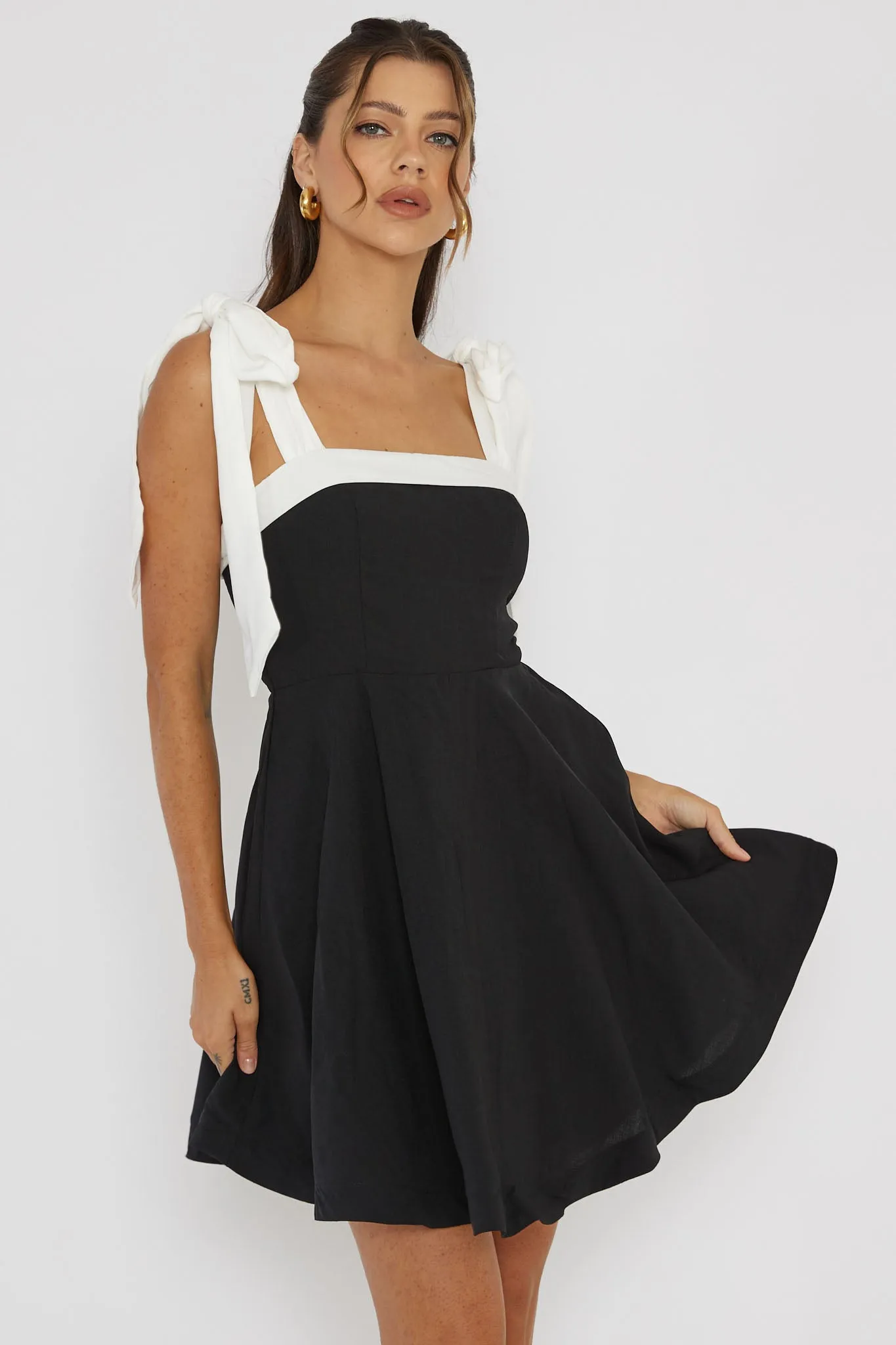 Jeanie Bow Shoulder Mini Dress Black sold by Selfie Leslie product image thumbnail 5