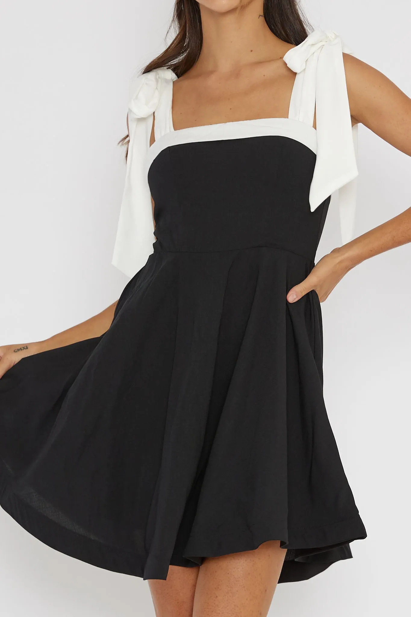 Jeanie Bow Shoulder Mini Dress Black sold by Selfie Leslie product image thumbnail 4