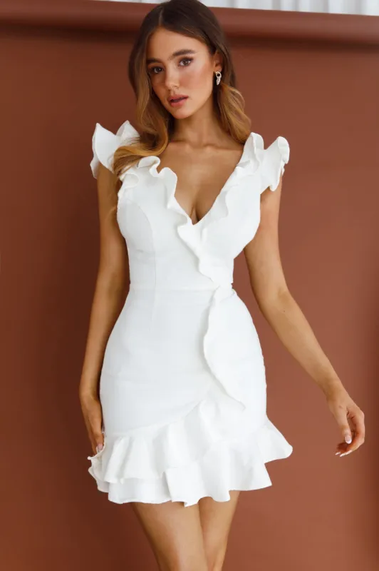Jojo Ruffle Shoulder Low Back Dress White sold by Selfie Leslie