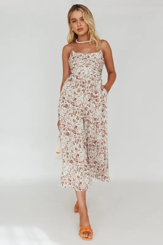 Corrie Gathered Bodice Jumpsuit Floral White sold by Selfie Leslie