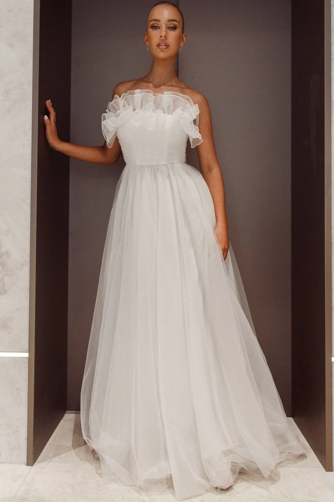 Marietha Organza Frill Maxi Wedding Dress White sold by Selfie Leslie