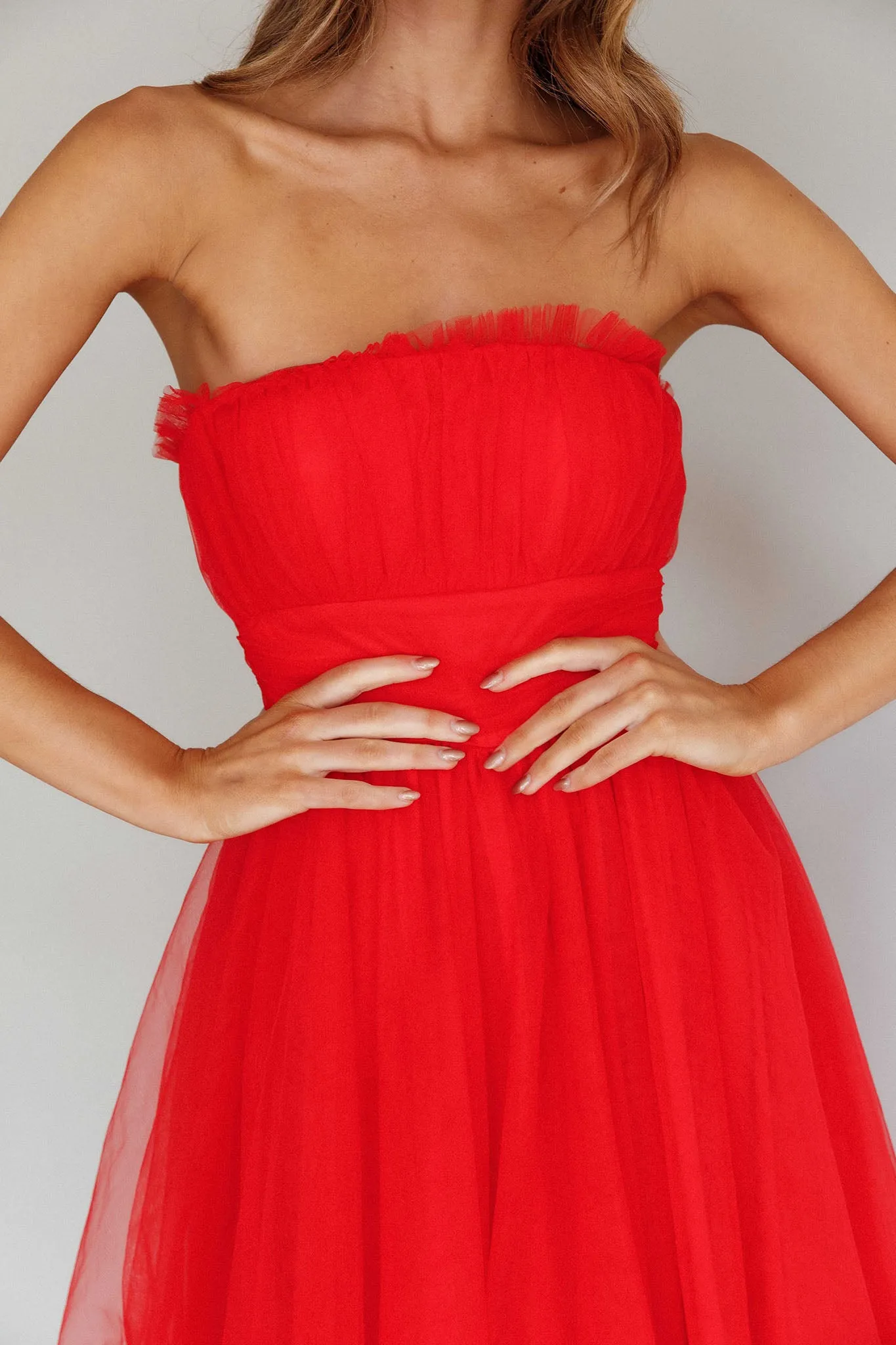 Fayette Strapless Mesh Midi Dress Red sold by Selfie Leslie product image thumbnail 4