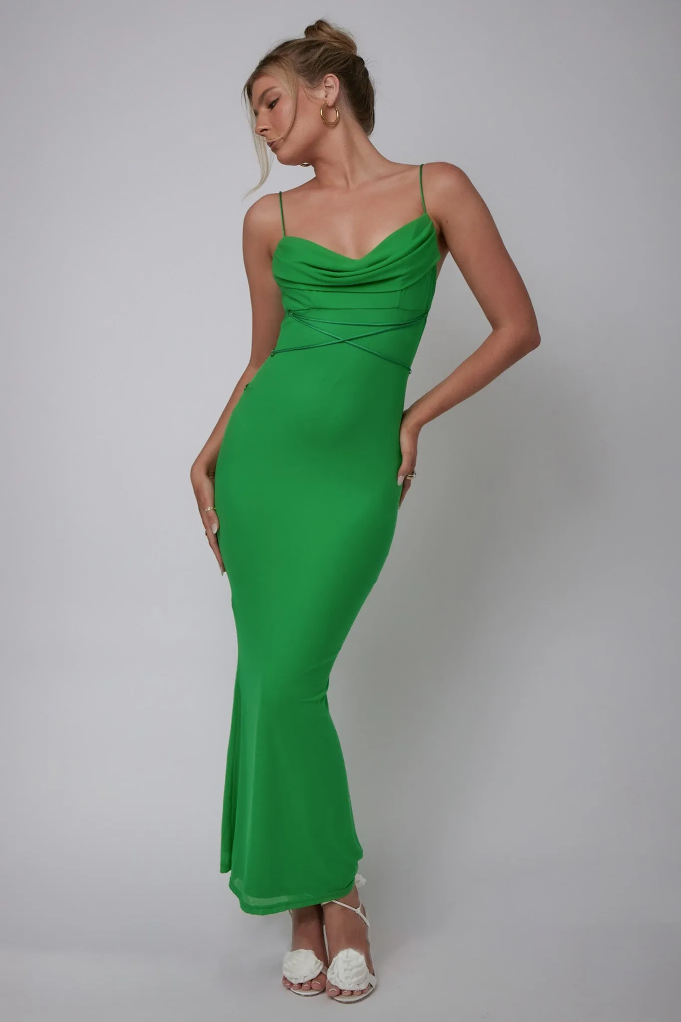 Teava Laced Waist Maxi Dress Green sold by Selfie Leslie