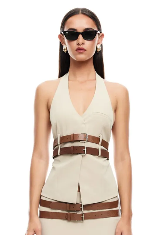 LIONESS Ethereal Buckle Top Beige sold by Selfie Leslie