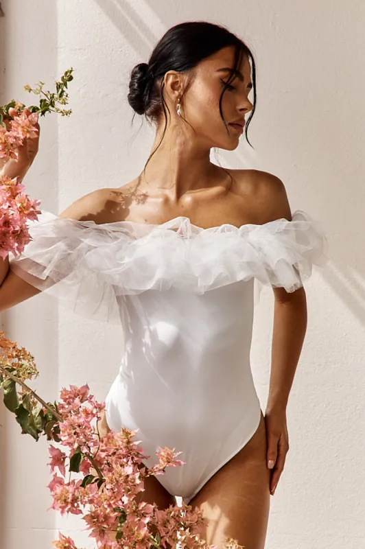 Gianni Ruffle Off-Shoulder Bodysuit White sold by Selfie Leslie