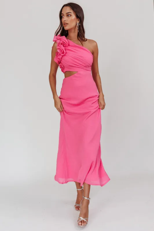 Deanna One-Shoulder Ruffle Maxi Dress Hot Pink sold by Selfie Leslie