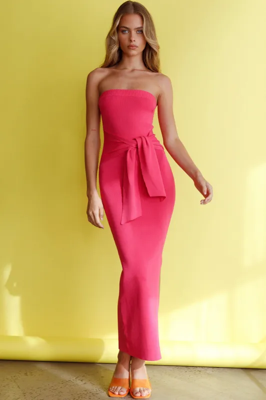 Told You So Strapless Waist Tie Knit Maxi Dress Hot Pink sold by Selfie Leslie