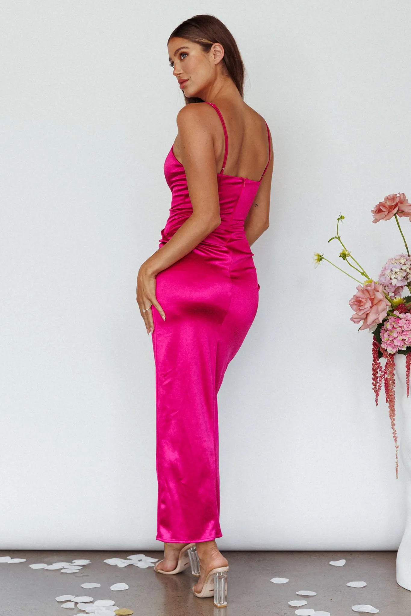 Fayth Split Open Wrap Maxi Dress Fuchsia sold by Selfie Leslie product image thumbnail 2