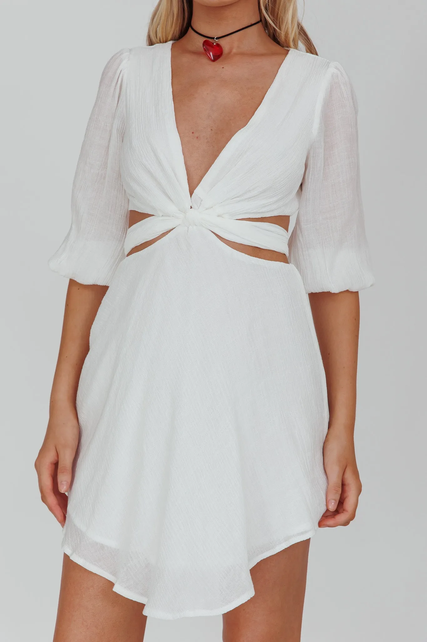 Sunshine Sweetie Cut-Out Waist Tie Feature Mini Dress White sold by Selfie Leslie product image thumbnail 4