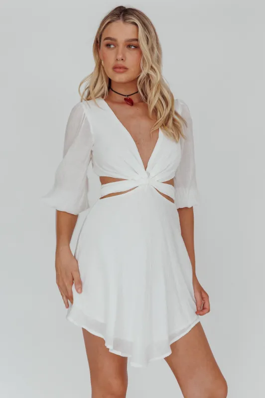 Sunshine Sweetie Cut-Out Waist Tie Feature Mini Dress White sold by Selfie Leslie