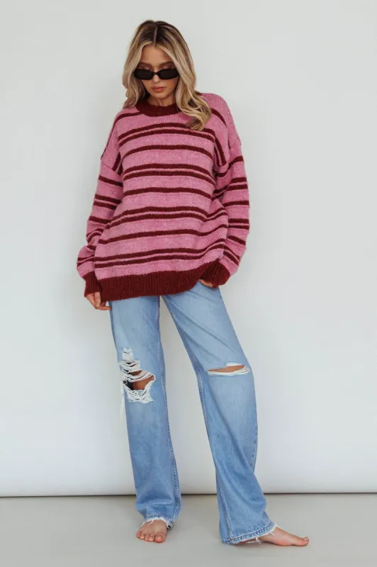 Jona Relaxed Knit Sweater Striped Pink sold by Selfie Leslie