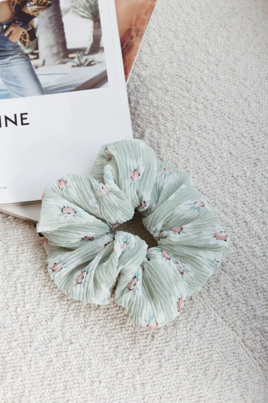 Chouchou Crepe Scrunchie Floral Sage sold by Selfie Leslie