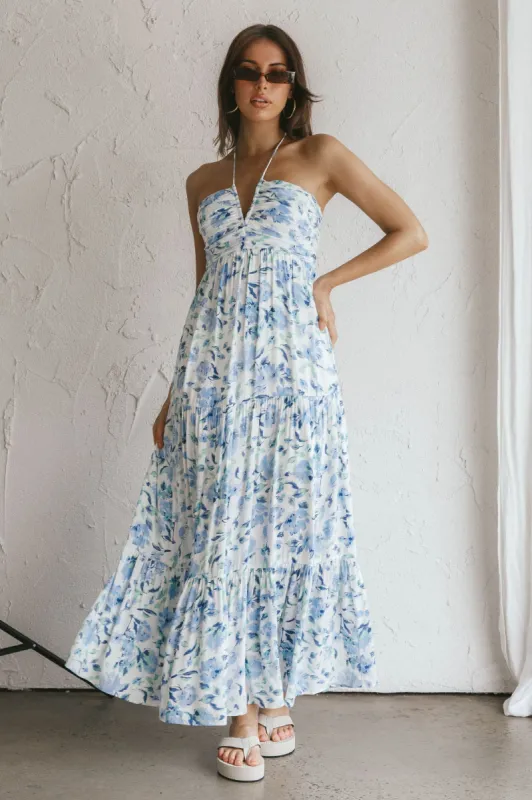 Asiah Halterneck Maxi Dress Floral Blue sold by Selfie Leslie
