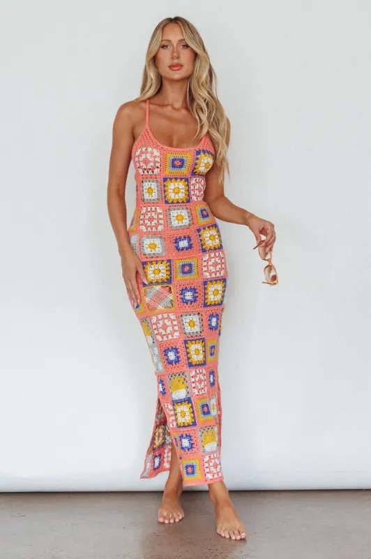 Bali Babe Crochet Maxi Dress Pink Multi sold by Selfie Leslie