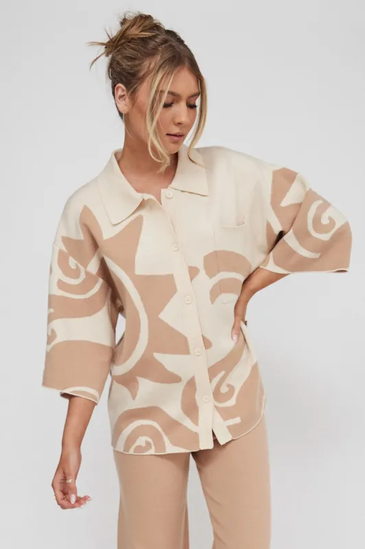 Nalani Button Up Knit Shirt Sand Wood sold by Selfie Leslie