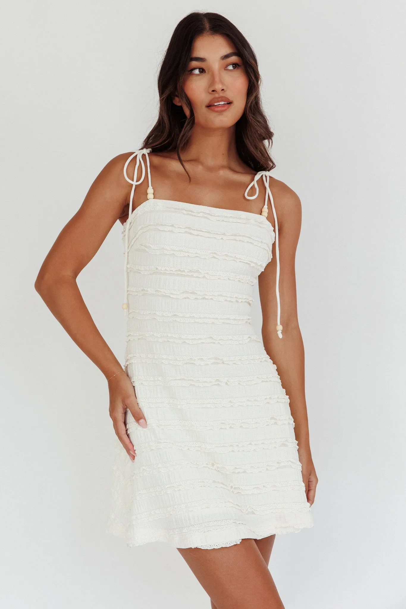 Gracey Frill Tied Shoulder Mini Dress Cream sold by Selfie Leslie product image thumbnail 5