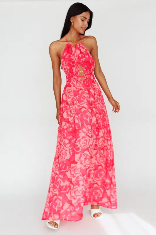 Cyndi Open Back Halterneck Maxi Dress Floral Pink sold by Selfie Leslie