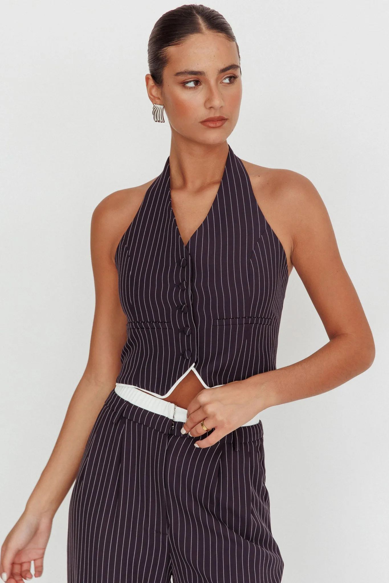 Lilija Pinstripe Halter Neck Vest Navy sold by Selfie Leslie product image thumbnail 5