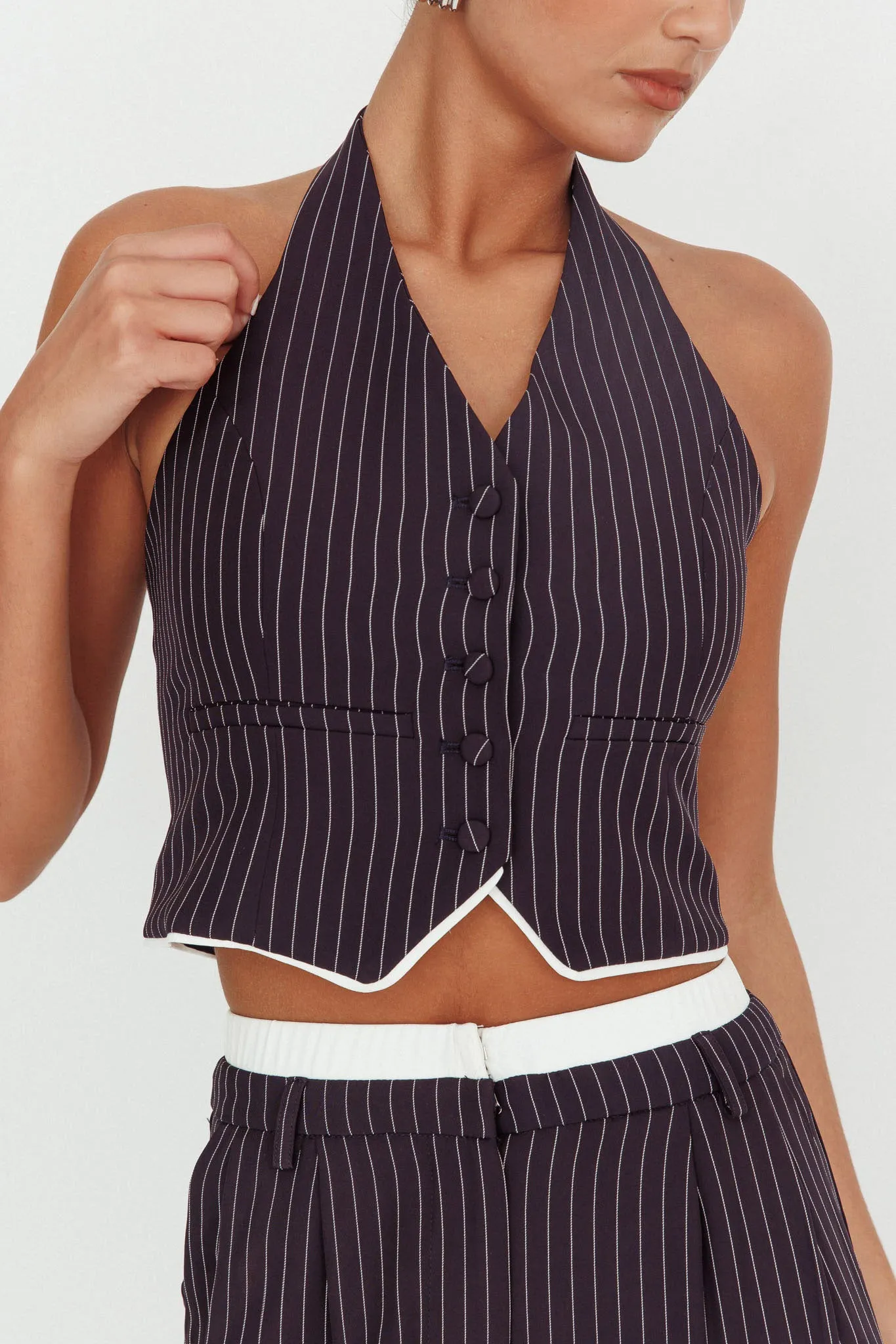 Lilija Pinstripe Halter Neck Vest Navy sold by Selfie Leslie product image thumbnail 4