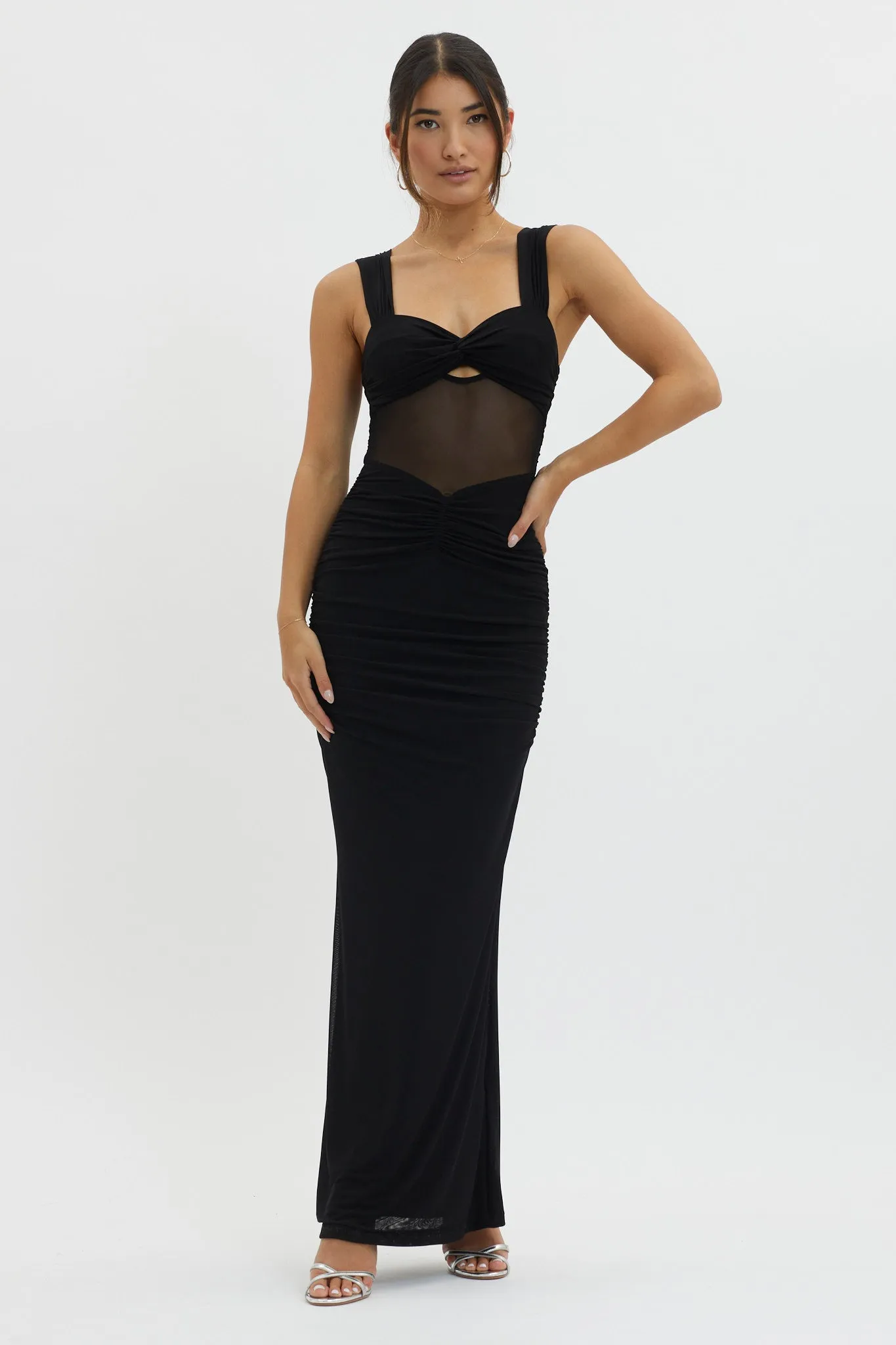 Oliana Sheer Waist Keyhole Maxi Dress Black sold by Selfie Leslie