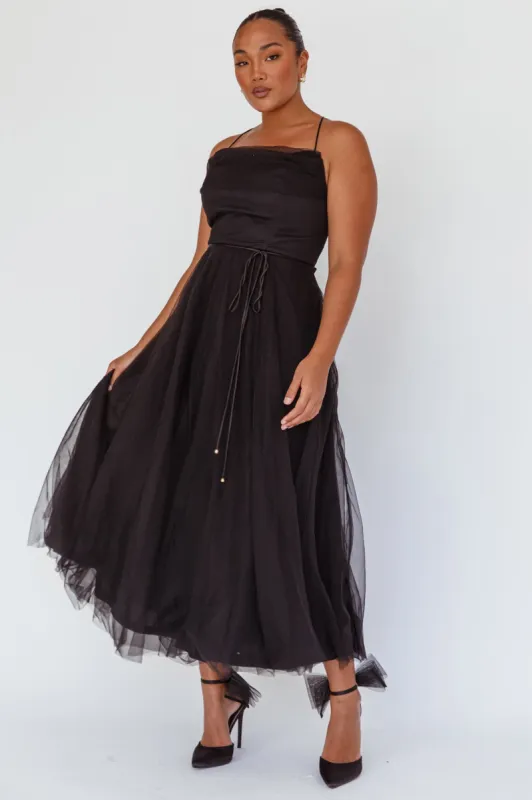 Floating By Pleated Neckline Mesh Midi Dress Black sold by Selfie Leslie