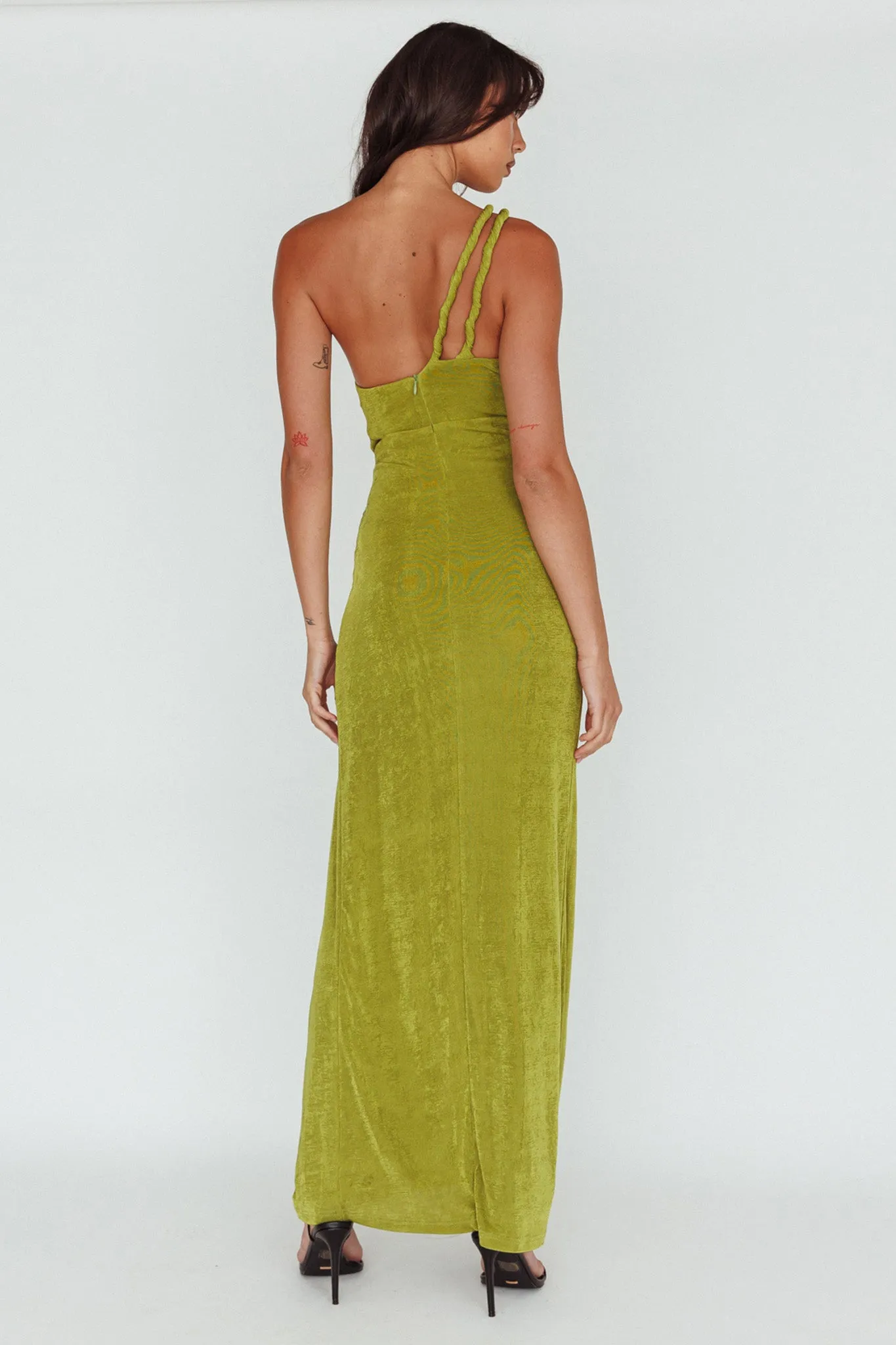 Kiah Twist Accent Thigh Split Midi Dress Moss sold by Selfie Leslie product image thumbnail 2