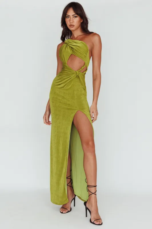 Kiah Twist Accent Thigh Split Midi Dress Moss sold by Selfie Leslie