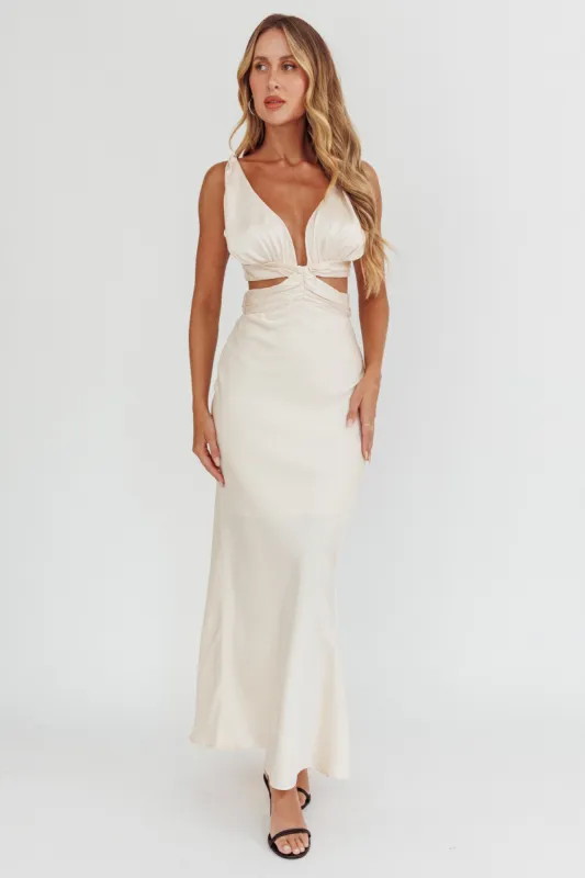 Harper Cut-Out Bow Back Maxi Dress Oyster sold by Selfie Leslie