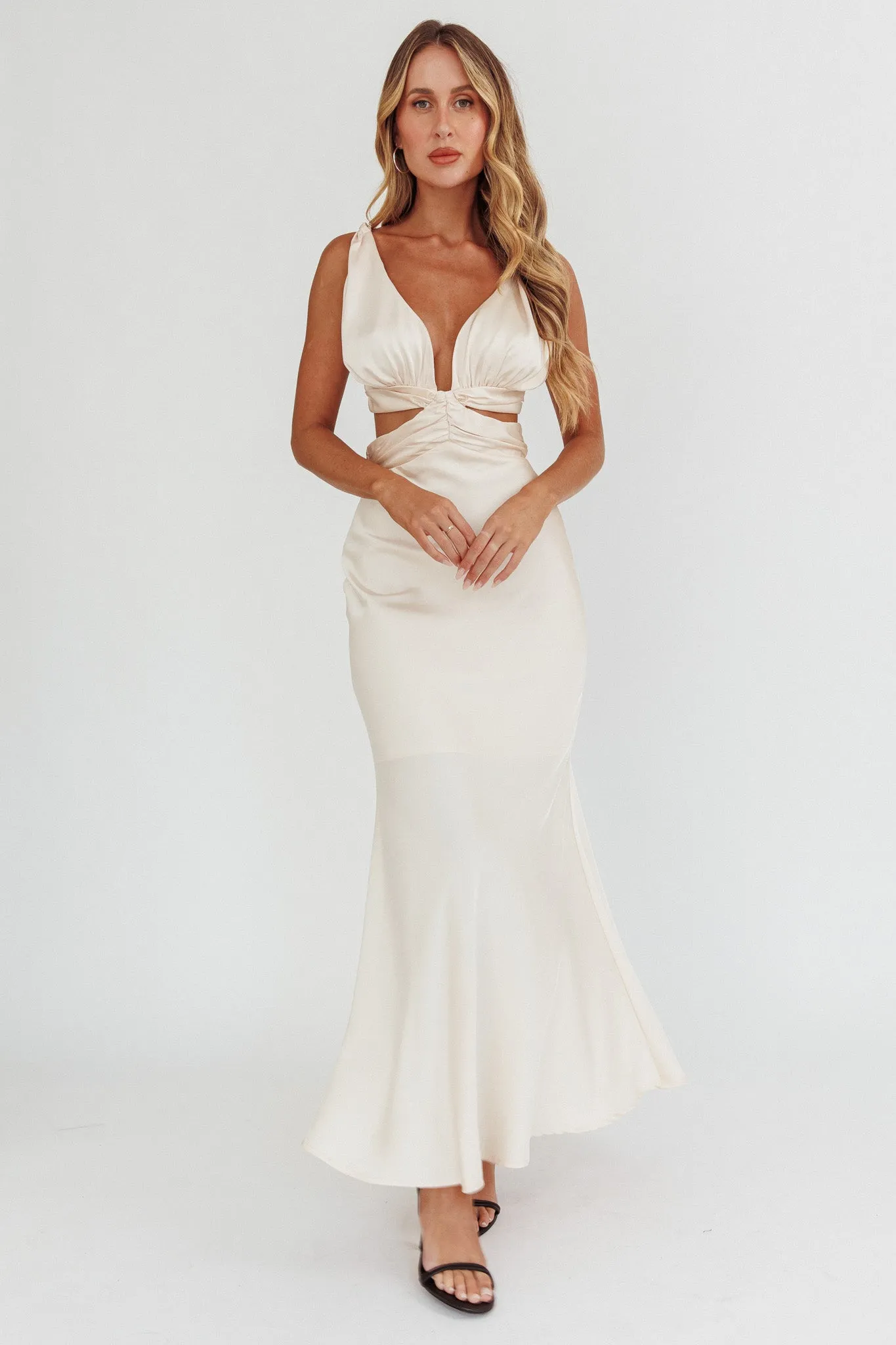 Harper Cut-Out Bow Back Maxi Dress Oyster sold by Selfie Leslie product image thumbnail 3