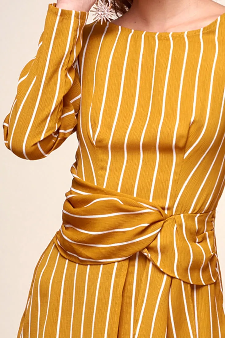 Abbey Waist Tie Pinstripe Romper Mustard & White sold by Selfie Leslie product image thumbnail 3
