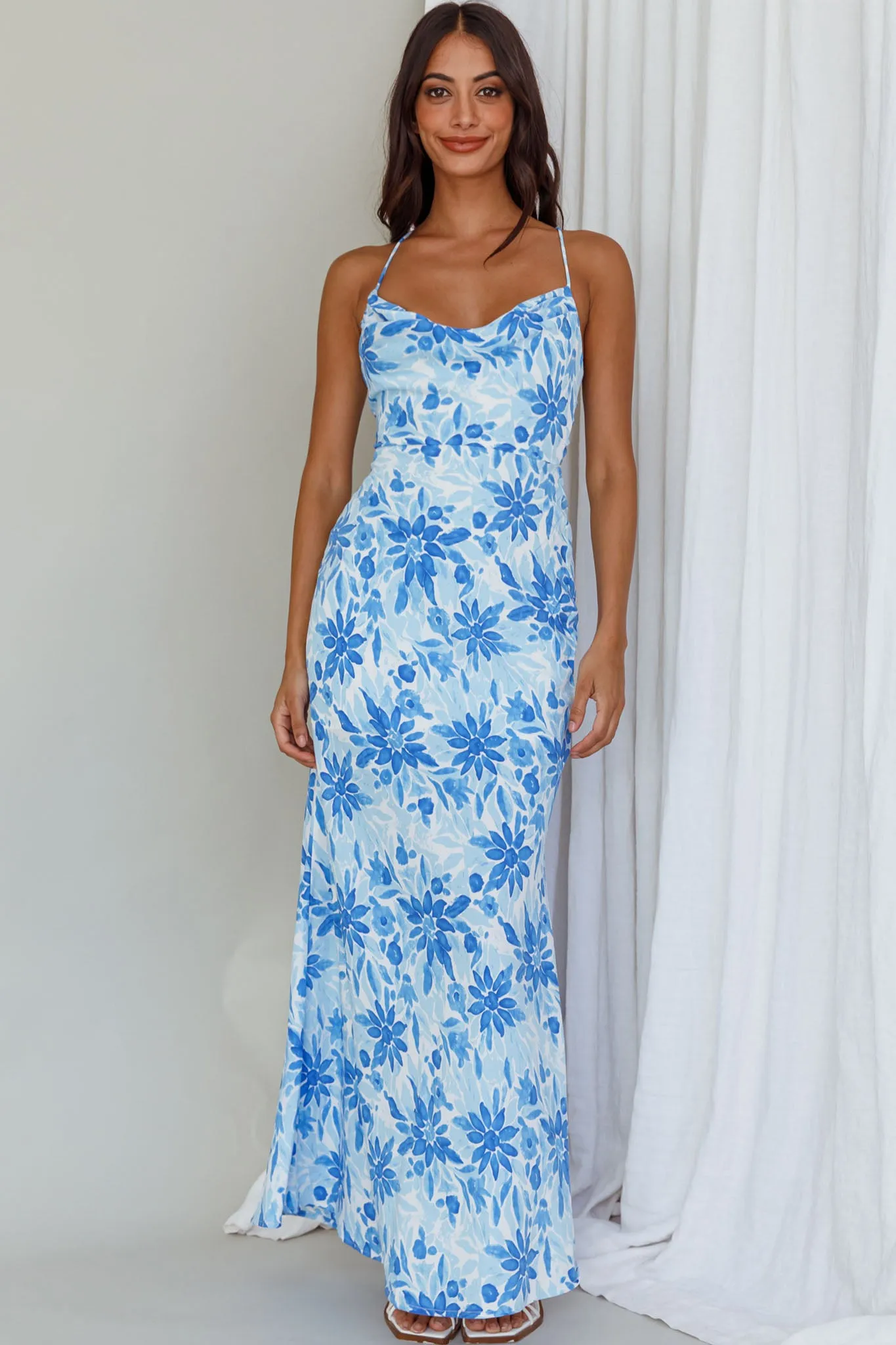 Janaina Tie-Up Back Maxi Dress Floral Blue sold by Selfie Leslie product image thumbnail 3
