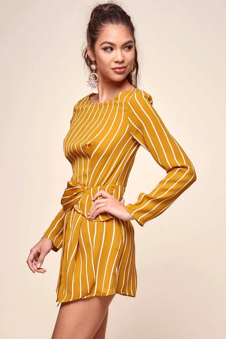 Abbey Waist Tie Pinstripe Romper Mustard & White sold by Selfie Leslie product image thumbnail 5