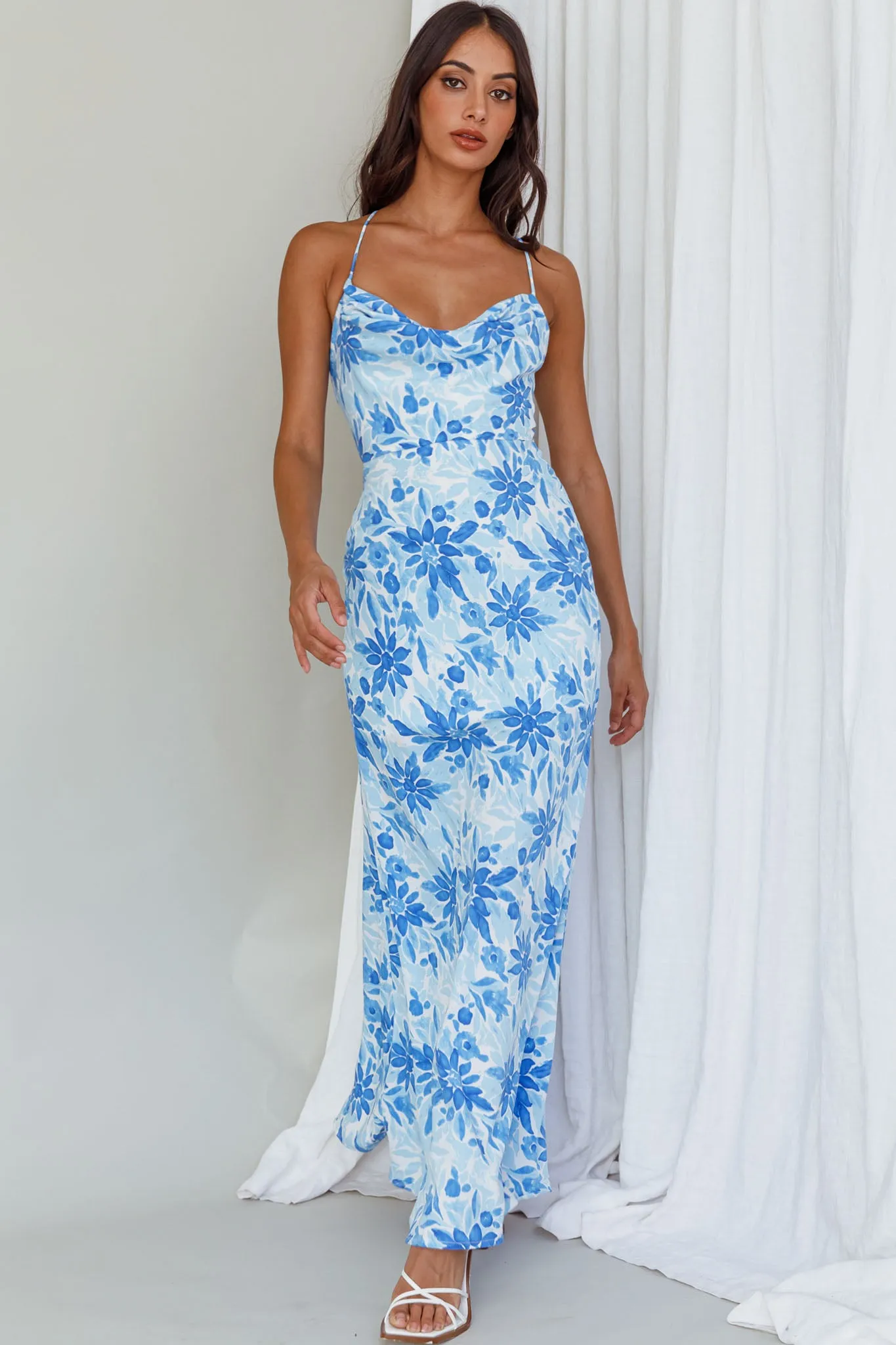 Janaina Tie-Up Back Maxi Dress Floral Blue sold by Selfie Leslie product image thumbnail 5