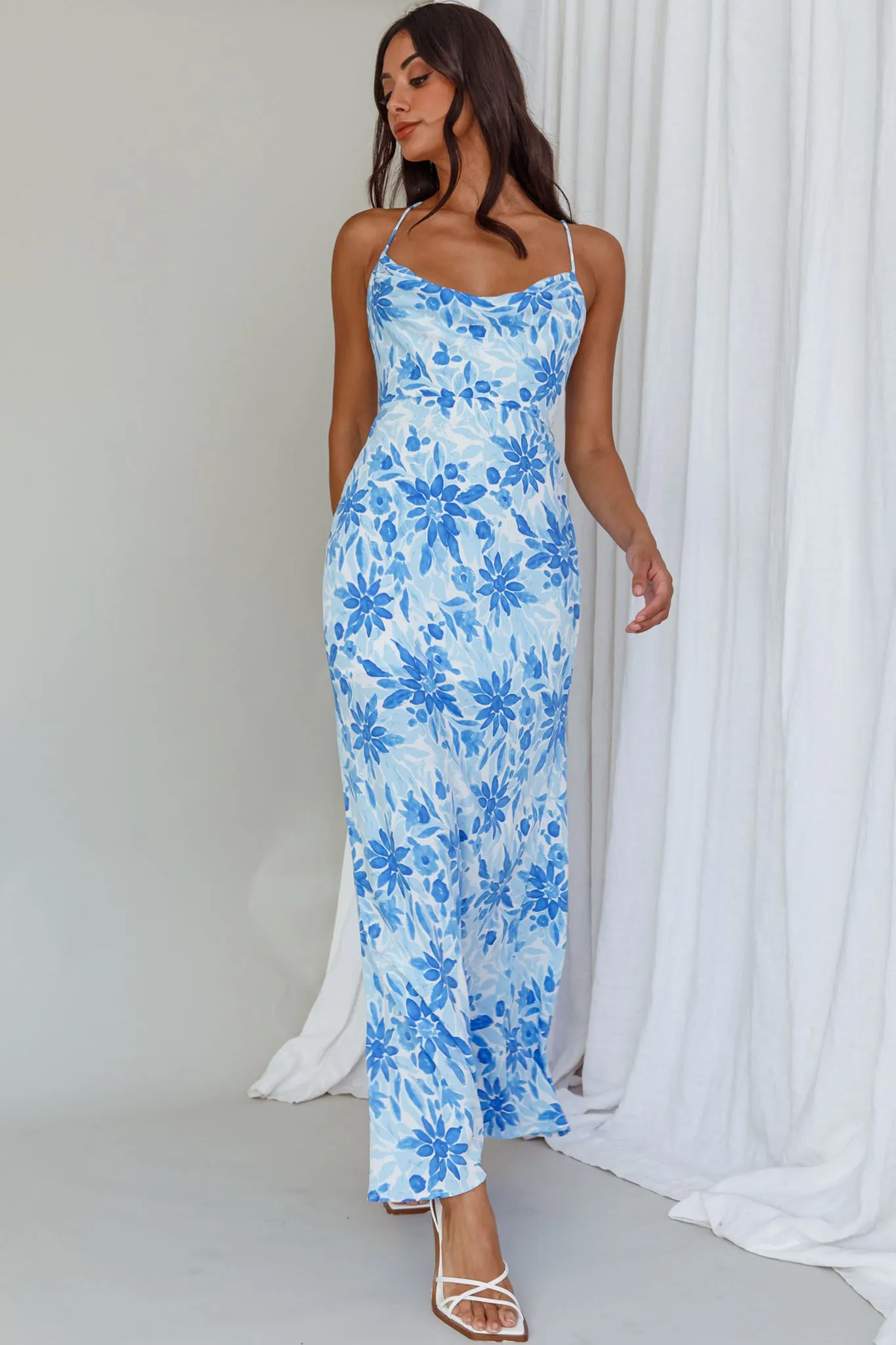 Janaina Tie-Up Back Maxi Dress Floral Blue sold by Selfie Leslie
