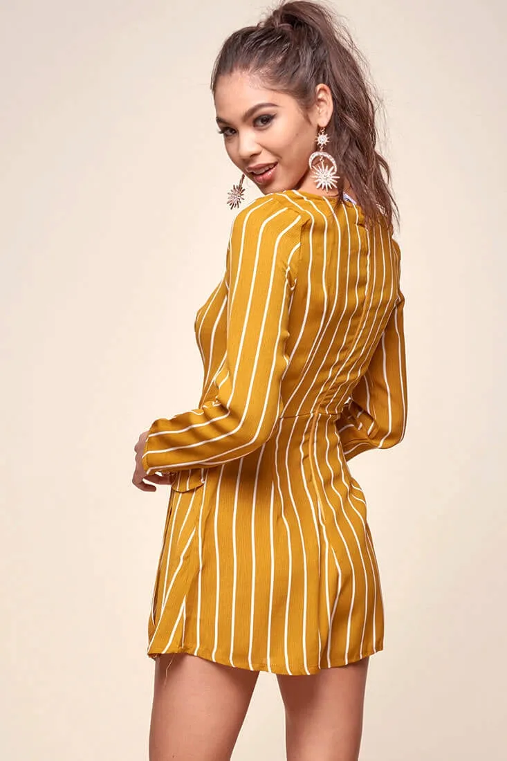 Abbey Waist Tie Pinstripe Romper Mustard & White sold by Selfie Leslie product image thumbnail 2
