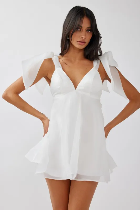 Chantilly Tied Shoulder Mini Dress Solid White sold by Selfie Leslie