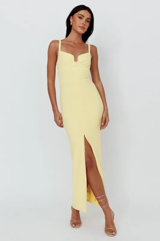 Love To Love Front Split Maxi Dress Lemon sold by Selfie Leslie