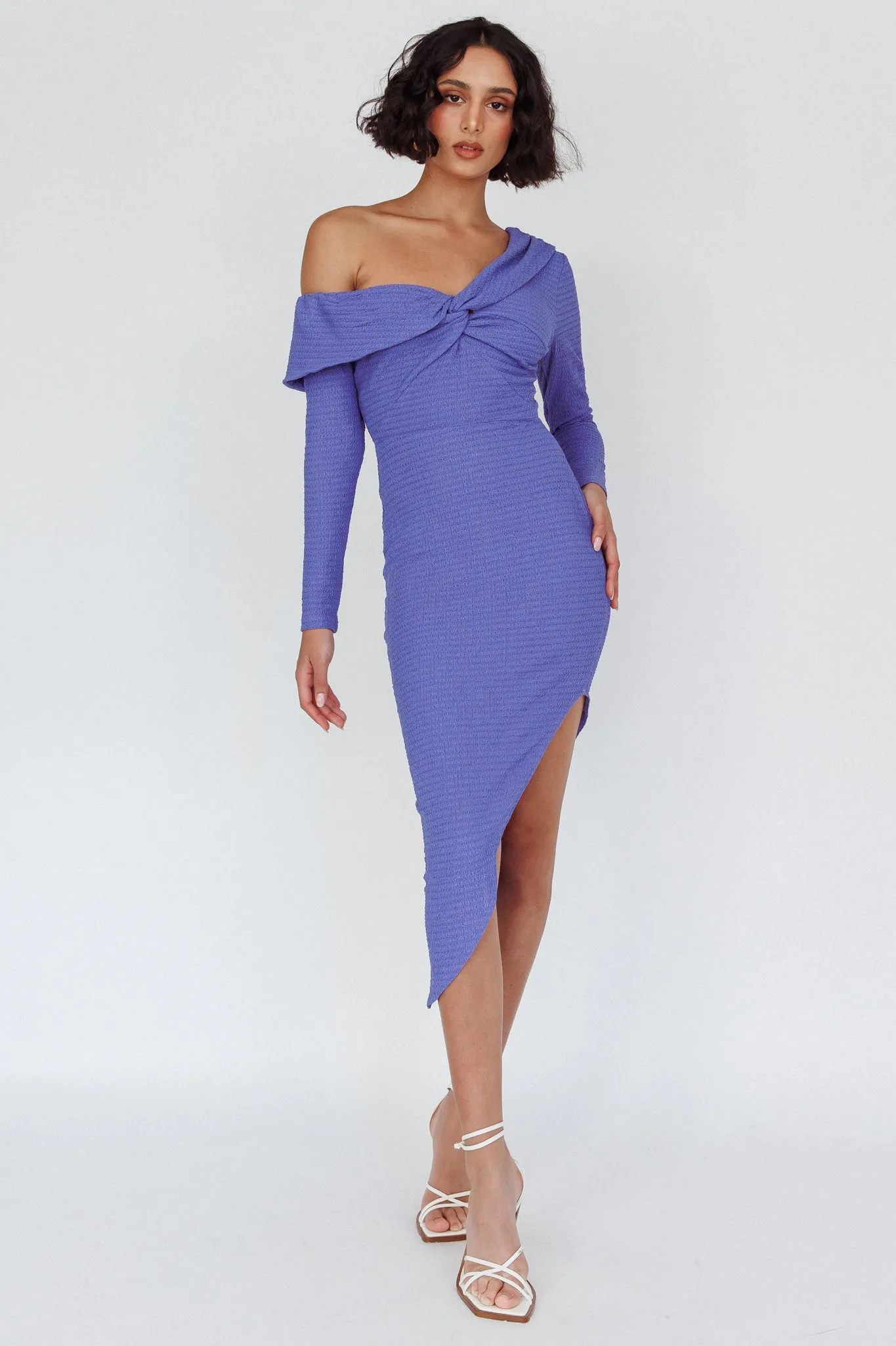 Annalora One-Shoulder Long Sleeve Midi Dress Blue sold by Selfie Leslie