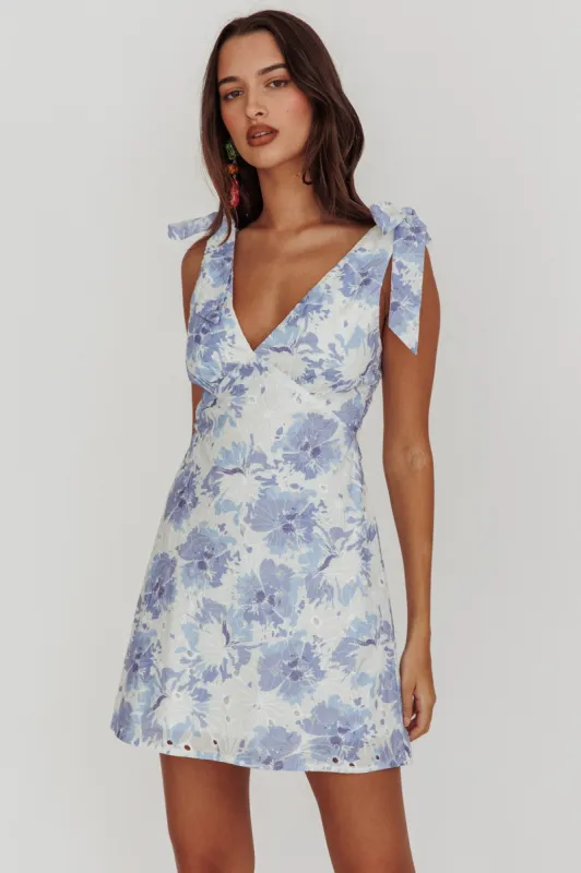 Mykonos Morning Shoulder Mini Dress Blue sold by Selfie Leslie
