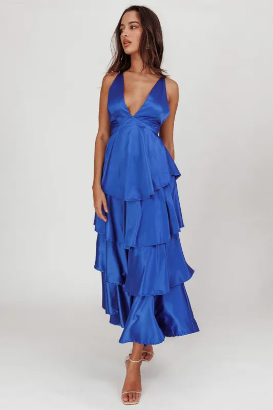 Auguste Tiered Frill Strappy Back Dress Electric Blue sold by Selfie Leslie
