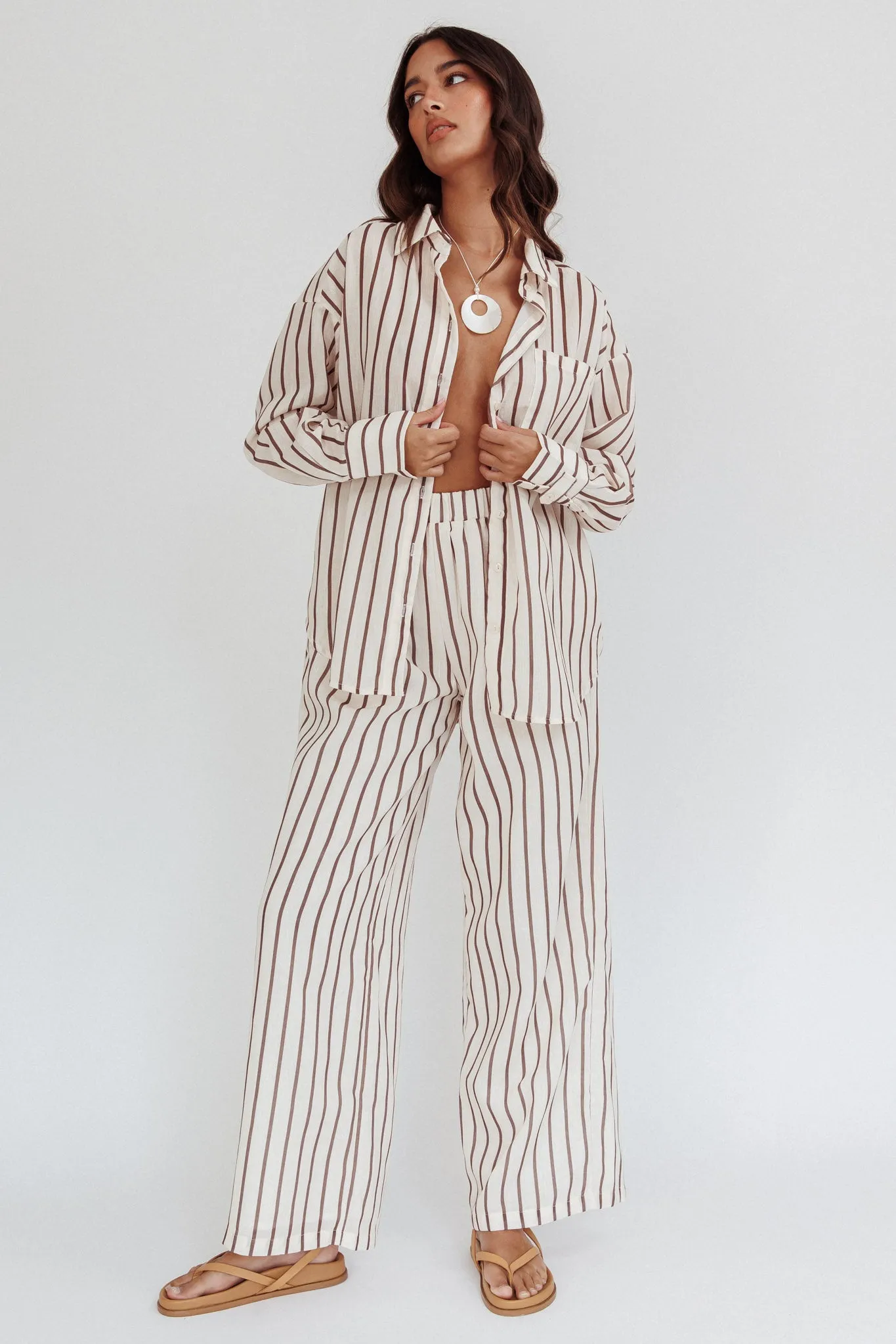 Alex Elastic Waist Pants Stripe Latte sold by Selfie Leslie product image thumbnail 3