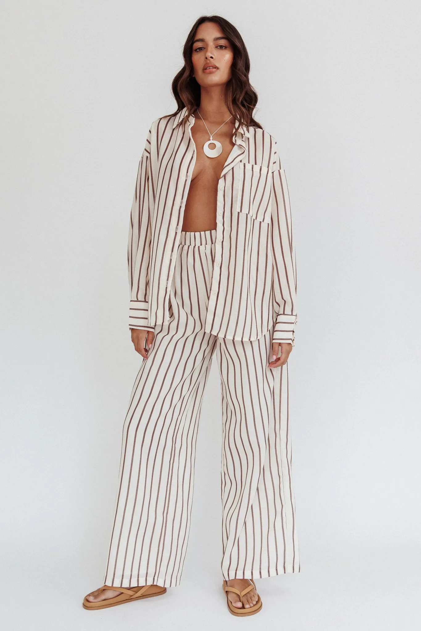 Alex Elastic Waist Pants Stripe Latte sold by Selfie Leslie product image thumbnail 5