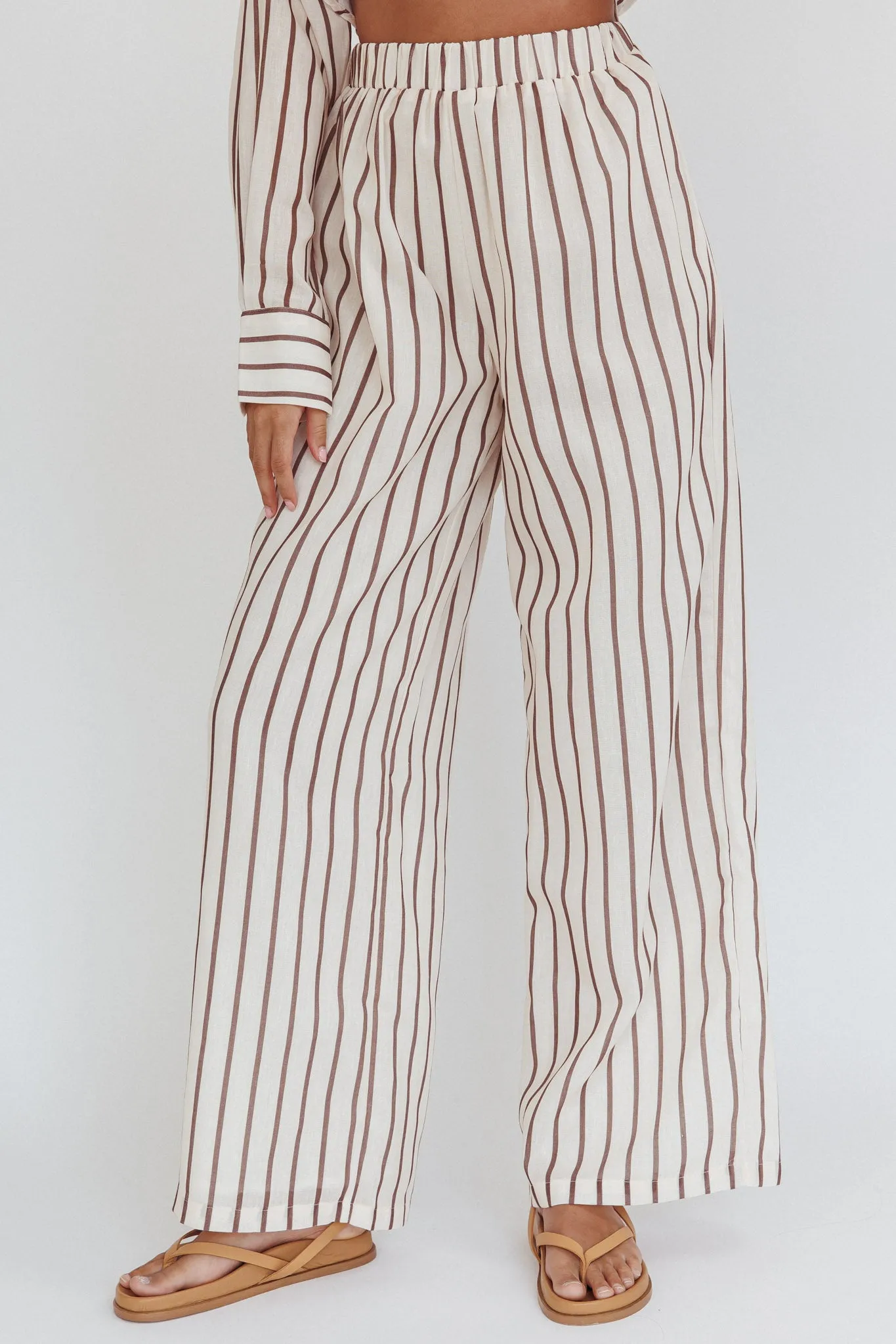 Alex Elastic Waist Pants Stripe Latte sold by Selfie Leslie product image thumbnail 4