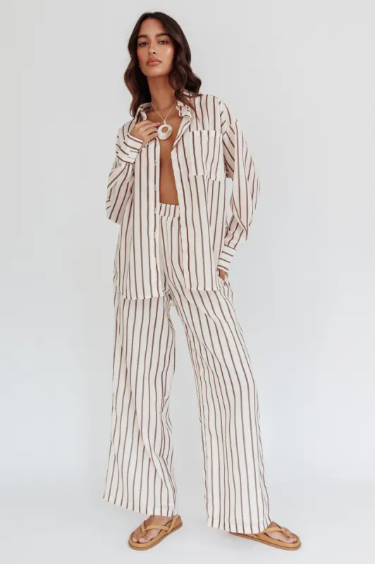 Alex Elastic Waist Pants Stripe Latte sold by Selfie Leslie