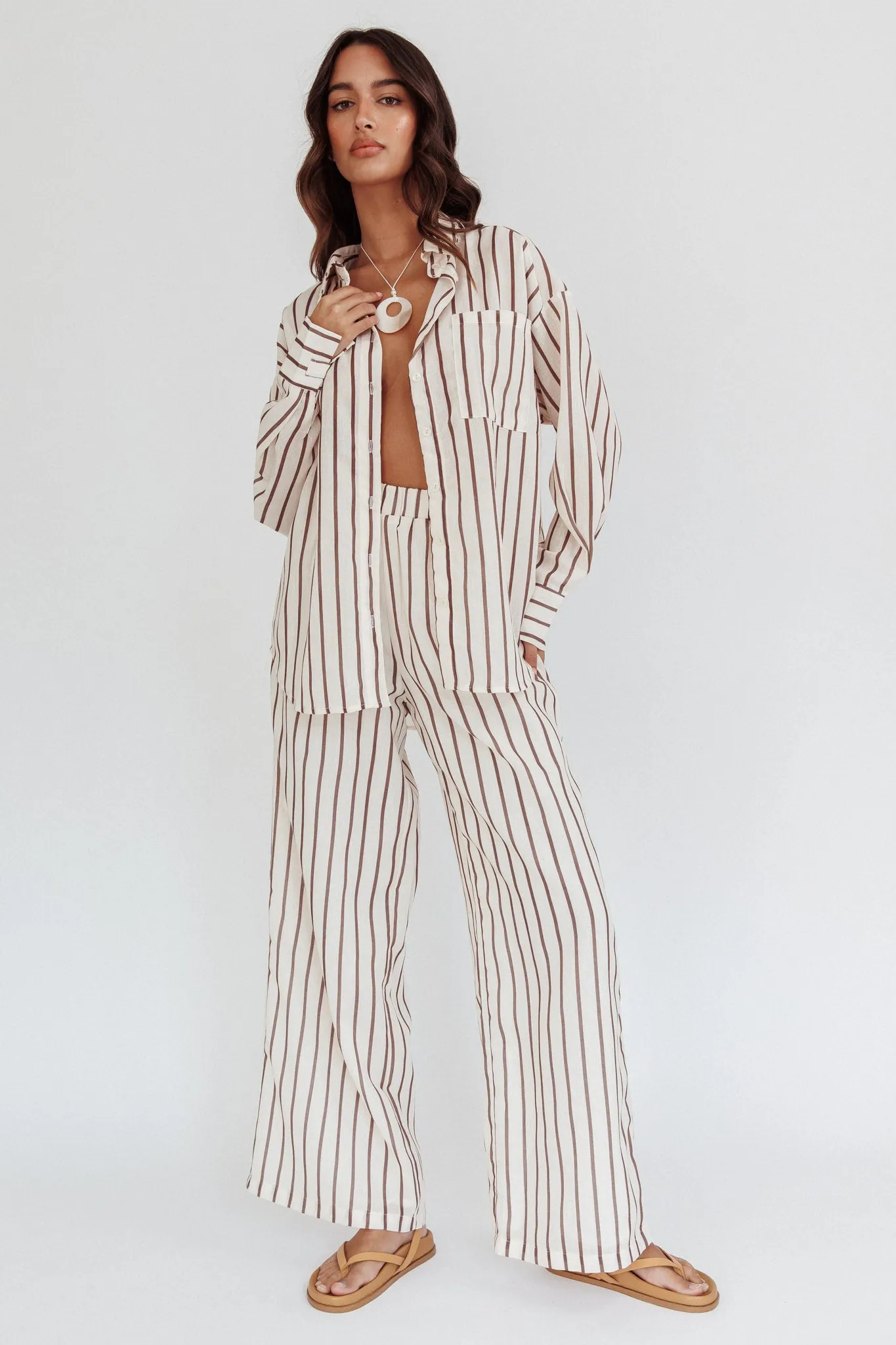 Alex Elastic Waist Pants Stripe Latte sold by Selfie Leslie
