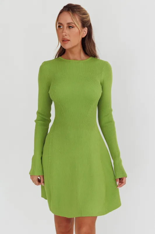 Intuitions Long Sleeve Ribbed Knit Dress Green sold by Selfie Leslie